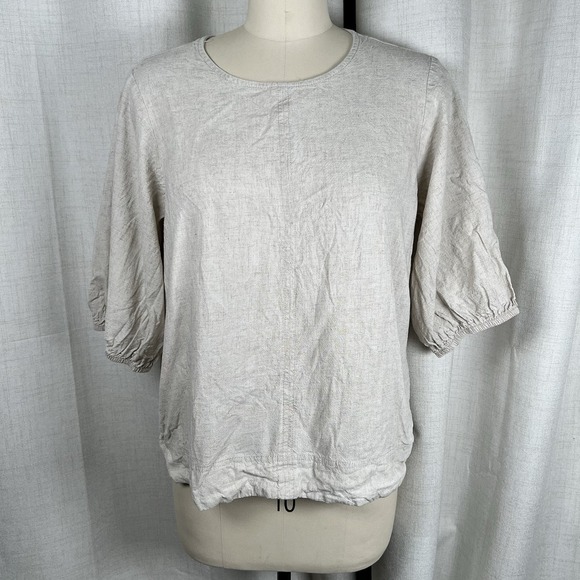 Woolworths Tops - Woolworths Natural Puff 3/4" Sleeve Linen Blend Blouse Cream Women's Medium
